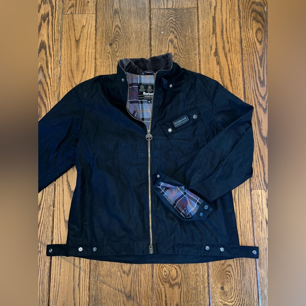 barbour international lightweight waxed motorcycle biker jacket size M can fit L
